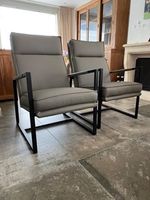 Set van 2 leren fauteuils met stalen frame en hoge rug - grijs leer - Echt leer, Industrieel, ontdek de vele Leersoorten en Kleuren bij ShopX