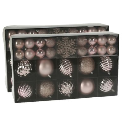Set van 100x stuks kunststof kerstballen en sneeuwvlok kersthangers roze