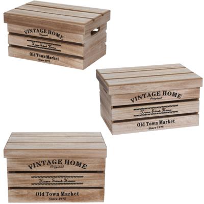 Home & Styling Houten opbergkisten - 3x stuks - met deksel - 30cm/36cm/42cm - Fruitkisten