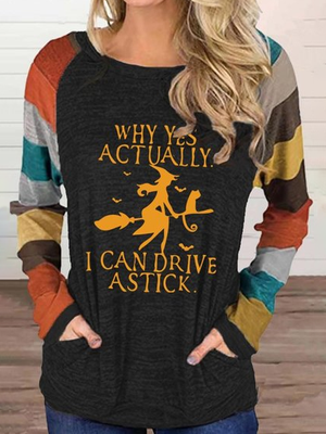 Halloween Yes I Can Drive Stick Casual Letter Scoop Neckline T-shirt Halloween Yes I Can Drive Stick Casual Letter Scoop Neckline T-shirt