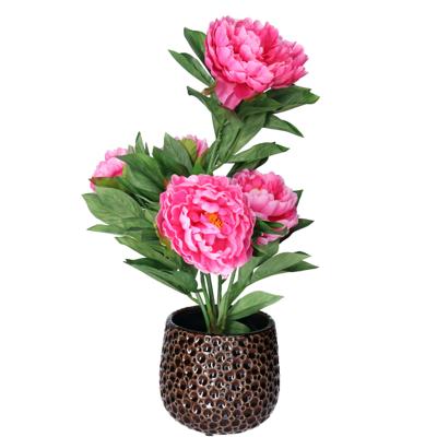 Plantenpot/bloempot Pebblo - keramiek/geglazuurd?- bruin - druppels - D17 x H15 cm