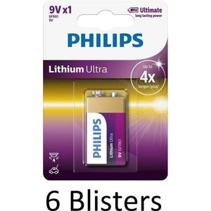 6 Stuks (6 Blisters a 1 st) Philips 9V Lithium Ultra Batterij