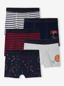 Set met 5 stretch jongensboxers "basket" van biokatoen gemêleerd grijs