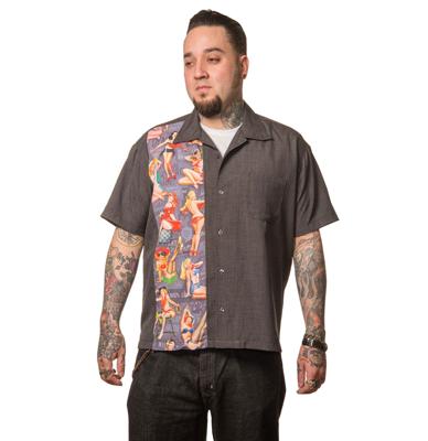 Pin-Up Print One Panel Shirt Charcoal-XS | 43% korting