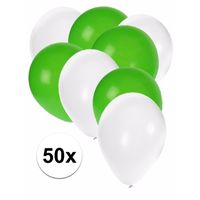 50x ballonnen - 27 cm - wit / groene versiering - thumbnail