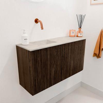 Toiletmeubel Mondiaz Joya Dlux | 81.6 cm | Meubelkleur Walnut | Faye wastafel Ostra Wasbak Links | Zonder kraangat(en)