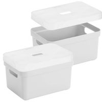 2x stuks opbergboxen/opbergmanden wit van 13 liter kunststof met transparante deksel - Opbergbox - thumbnail