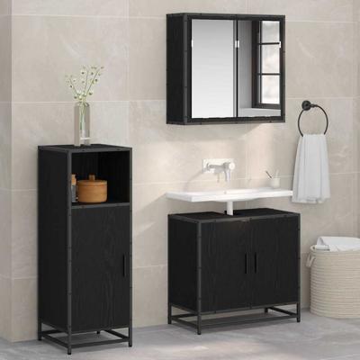Badkamer Kast Zwart eiken 35 x 37,5 x 100 cm Bewerkt hout