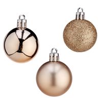 Mini kerstballen - 20x stuks - champagne - kunststof - 3 cm - mat/glitter/glans Mini kerstballen - 20x stuks - champagne - kunststof - 3 cm - mat/glitter/glans