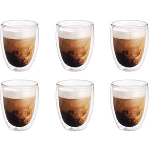 6x Dubbelwandige koffiekopjes/theeglazen 300 ml