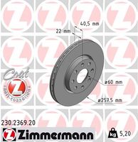 Remschijf COAT Z ZIMMERMANN, Remschijftype: Binnen geventileerd, u.a. für Opel, Fiat, Vauxhall