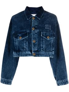 Miu Miu veste crop boutonnée en velours côtelé - Bleu