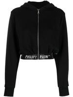 Philipp Plein hoodie crop à bande logo - Noir