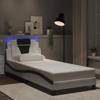 Bedframe "Viana" met LED zonder matras kunstleer wit en zwart 80x200 cm