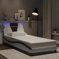 Bedframe "Viana" met LED zonder matras kunstleer wit en zwart 80x200 cm