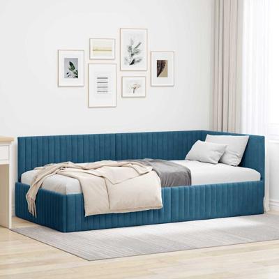 Hoekbedframe met hoofdeinde Blauw 100 x 200 cm Fluweel