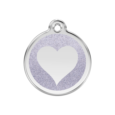 Heart Silver glitter hondenpenning medium/gemiddeld dia. 3 cm - Reddingo
