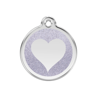 Heart Silver glitter hondenpenning medium/gemiddeld dia. 3 cm - Reddingo
