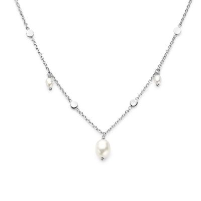 Ketting zilver-zoetwaterparel zilverkleurig-wit 42-45 cm