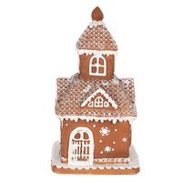 Clayre & Eef Kerstdecoratie met LED-verlichting Huis 25 cm Bruin Polyresin Vierkant Peperkoekhuisje Bruin - thumbnail