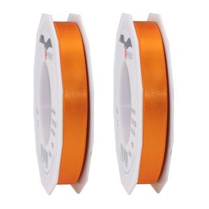 2x Luxe hobby/decoratie oranje satijnen sierlinten 1,5 cm/15 mm x 25 meter