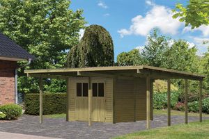 Karibu | Dubbele Carport Eco 2 met Berging Middelgroot | Variant A