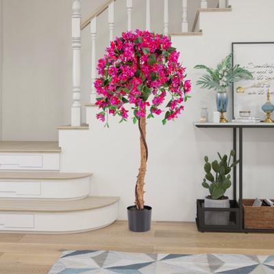 135 cm Kunst Azalea Boom Kunst Zijden Bloemenboom in Pot 576 Bloemen 288 Bladeren Houten Stam Decoratieve Kamerplant Rood