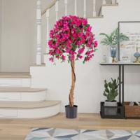 135 cm Kunst Azalea Boom Kunst Zijden Bloemenboom in Pot 576 Bloemen 288 Bladeren Houten Stam Decoratieve Kamerplant Rood