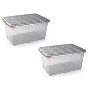 4x Opslagbakken/organizers met deksel 60 liter 63 x 46 x 32 transparant/grijs