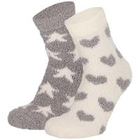 Apollo bedsokken / huissokken - dames - 2-pack - grijs/wit - one size - Slaapsokken - Slofsokken