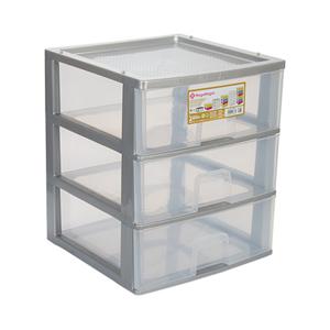 Ladeblokje/bureau organizer 3x grote lades - grijs/transparant - L38 x B38 x H44 cm - kunststof