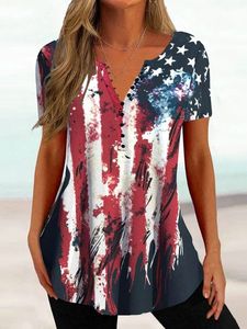 Casual V Neck America Flag Shirt