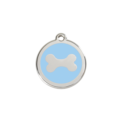 Bone Light Blue roestvrijstalen hondenpenning small/klein dia. 2 cm - Reddingo