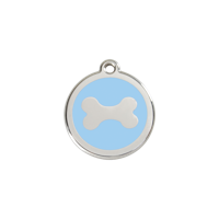 Bone Light Blue roestvrijstalen hondenpenning small/klein dia. 2 cm - Reddingo