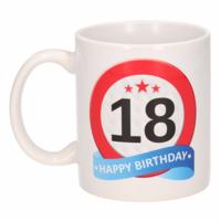 18 jaar Verjaardag koffiemok - cadeau beker - stopbord print - 300 ml - keramiek - wit