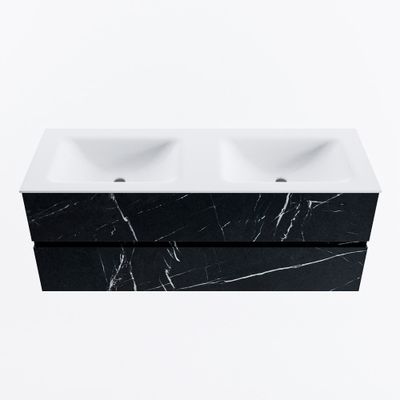 MONDIAZ VICA 130cm badmeubel onderkast Marquina 2 lades. Wastafel CLOUD dubbel zonder kraangat, kleur Talc.