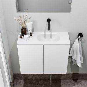 Zaro Polly toiletmeubel 60cm mat wit met witte wastafel zonder kraangat rechts