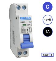 1A GACIA installatieautomaat M80N-C01 1p+n C1 6kA (18mm)