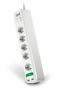 APC Stekkerdoos met overspanningsbeveiliging (+USB) stekkerdoos voor 5 stekkers, 2x USB, PM5U-GR