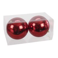 2x Grote kunststof kerstballen rood 15 cm   -