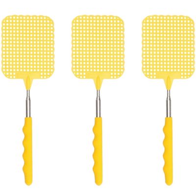 Set van 3x stuks uitschuifbare vliegenmeppers geel 66 cm