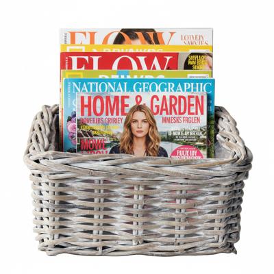 VD Leeden Opbergmand - antiek wit - 30 x 30 x 15 cm - rotan - gevlochten riet - mand - opbergen