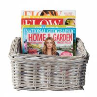 VD Leeden Opbergmand - antiek wit - 30 x 30 x 15 cm - rotan - gevlochten riet - mand - opbergen