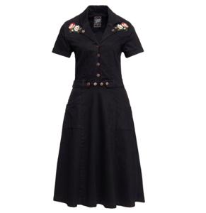 Queen Kerosin Denim Swing Dress Flowers Black-L