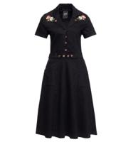 Queen Kerosin Denim Swing Dress Flowers Black-L