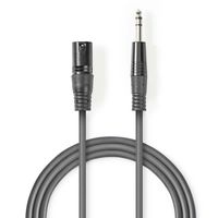 Gebalanceerde XLR-Audiokabel | XLR 3-pins male - 6,35 mm male | 3,0 m | Grijs