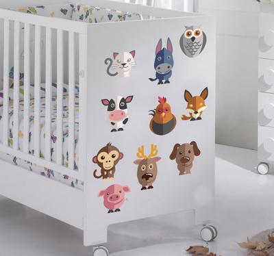 Sticker kind dieren koe haan hond varken