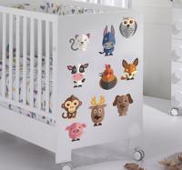Sticker kind dieren koe haan hond varken
