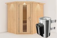 Karibu | Lilja Sauna met Dakkraag | Energiesparende Deur | Kachel 3,6 kW Geïntegreerde Bediening