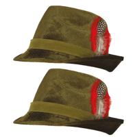 Tiroler/oktoberfest hoedje voor heren - 4x - verkleed accessoires - groen velvet - met veer